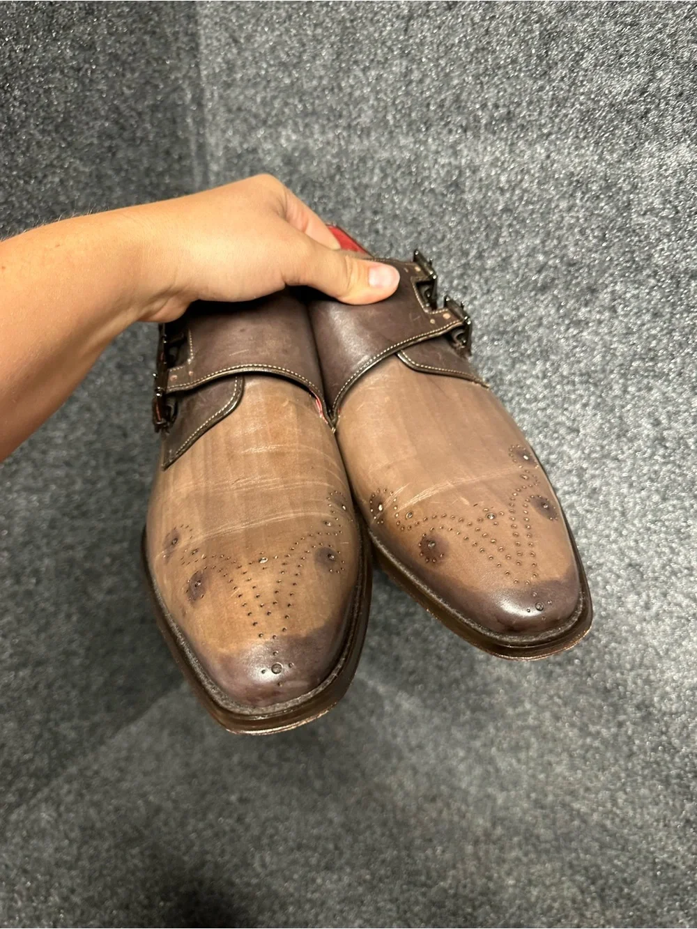 Mezlan leather double monk strap dress shoes brogue luxury old money business